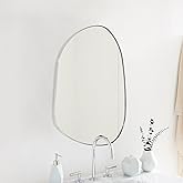 EGHOME 36 x 26 Brushed Nickel Irregular Mirror Brushed Silver Asymmetrical Accent Metal Framed Accent Mirror for Bathroom Van