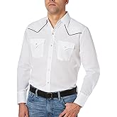 ELY CATTLEMAN Men's Long Sleeve Western Shirt with Contrast Piping, White, L