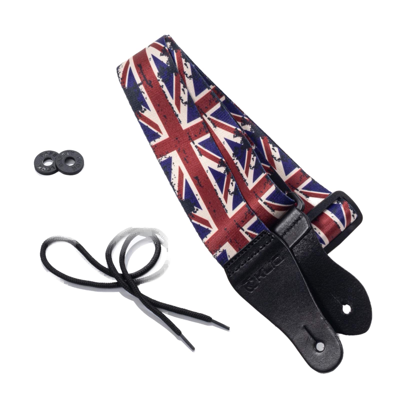 KLIQ Vintage Woven Guitar Strap for Acoustic and Electric Guitars + 2 Free Rubber Strap Locks, 2 Free Guitar Picks and 1 Free Lace | Terylene Printed Pattern Style | Union Jack