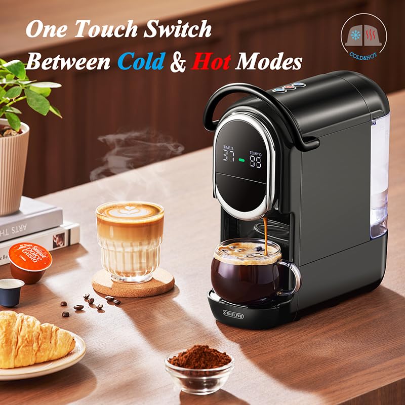 Cafelffe MK-609S 19 Bar Espresso Machine 4 In 1 Coffee Maker For Nes original/DG Capsules/Coffee Powder/44mm ESE Pod, Cold/Hot Brew,Adjustable 7 Brew Size,Black