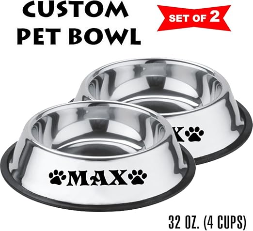 Amazon Com Jeyfel Decals Personalized Stainless Steel Pet Bowl