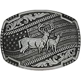PEJOMO Belt Buckle for Men Simple Western Cowboy Belt Buckle for Women American Flag Elk Silver