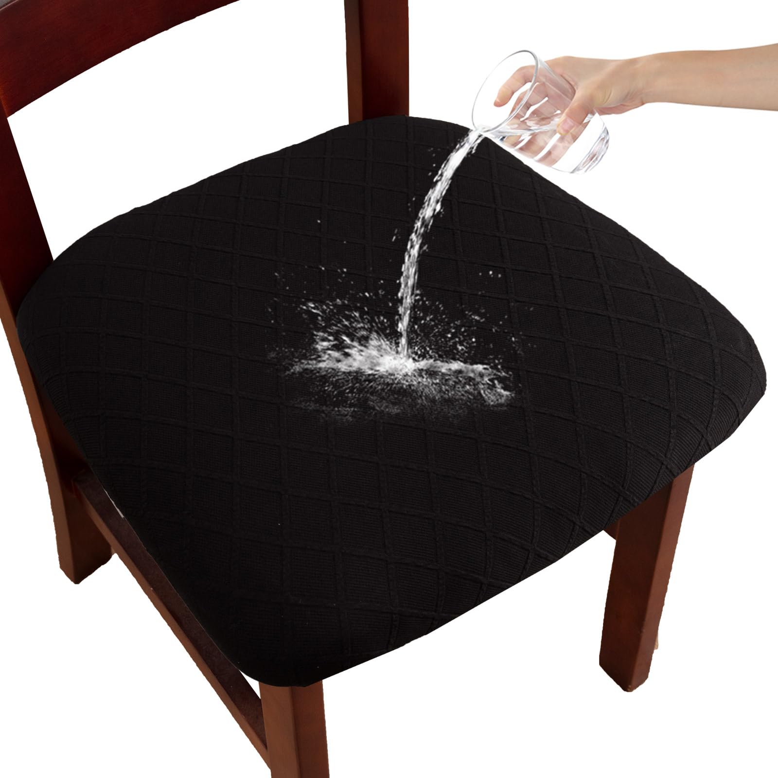 YUEANG Waterproof Chair Seat Covers Set of 6 for Dining Room, Stretch Removable Washable Dining Chair Seat Slipcovers for Home, Restaurant, Banquet,Kitchen Chair Seat Cushion Protector (Black, Large)