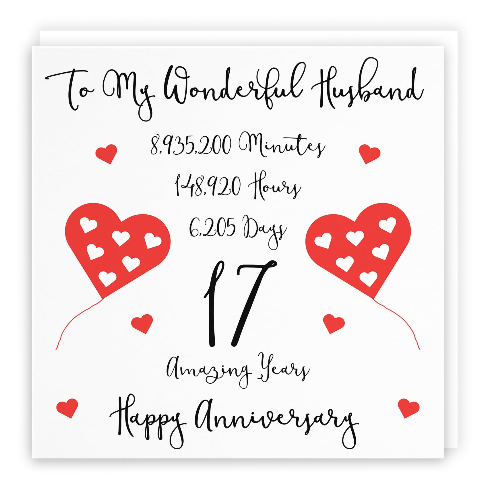 Hunts England - Romantic Husband 17th Wedding Anniversary Card - To My Wonderful Husband - 17 Amazing Years - Timeless Collection - Fun Cute Card — image 1