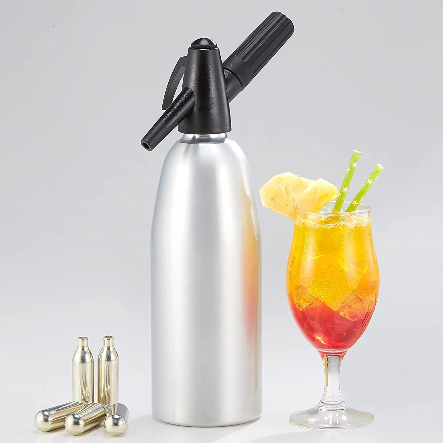 MrFizz Leland Co2 Cartridges Soda Chargers, 8 Gram Seltzer Food Grade Cartridge Compatible with 1 Liter Soda Siphons like iSi Liss and Mosa, with Soda Can Holder, 50 Cartridges
