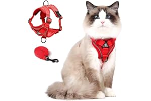 Skmeditec Cat Harness and Leash Set: Upgraded Escape Proof Vest with Lead for Large Cat Small Dog Puppy Walking, Soft Jacket Reflective Strips L Size Red
