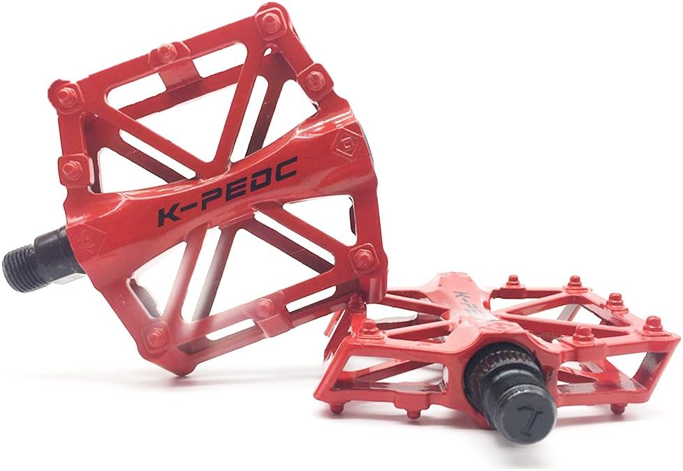 PHOITGA Bicycle Aluminum Alloy Flat Platform Pedals 9/16" for Road Mountain Bike Pedals BMX MTB (Red)