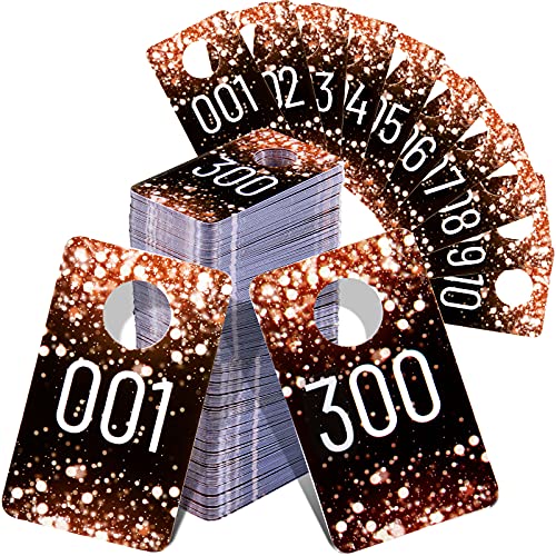 Jetec 300 Pieces Live Plastic Number Tags, Consecutive Reusable Normal and Mirrored Image Number Tags for Live Coat Room Hanger Cards (Champagne Gold)
