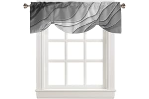 RISQITEN Black Grey Ombre Tie Up Valance Curtains for Windows, Modern Geometric Grey Kitchen Curtains Window Treatments, Abstract Art Aesthetic Short Window Shades Valances for Bedroom Bathroom Cafe 54"x18"