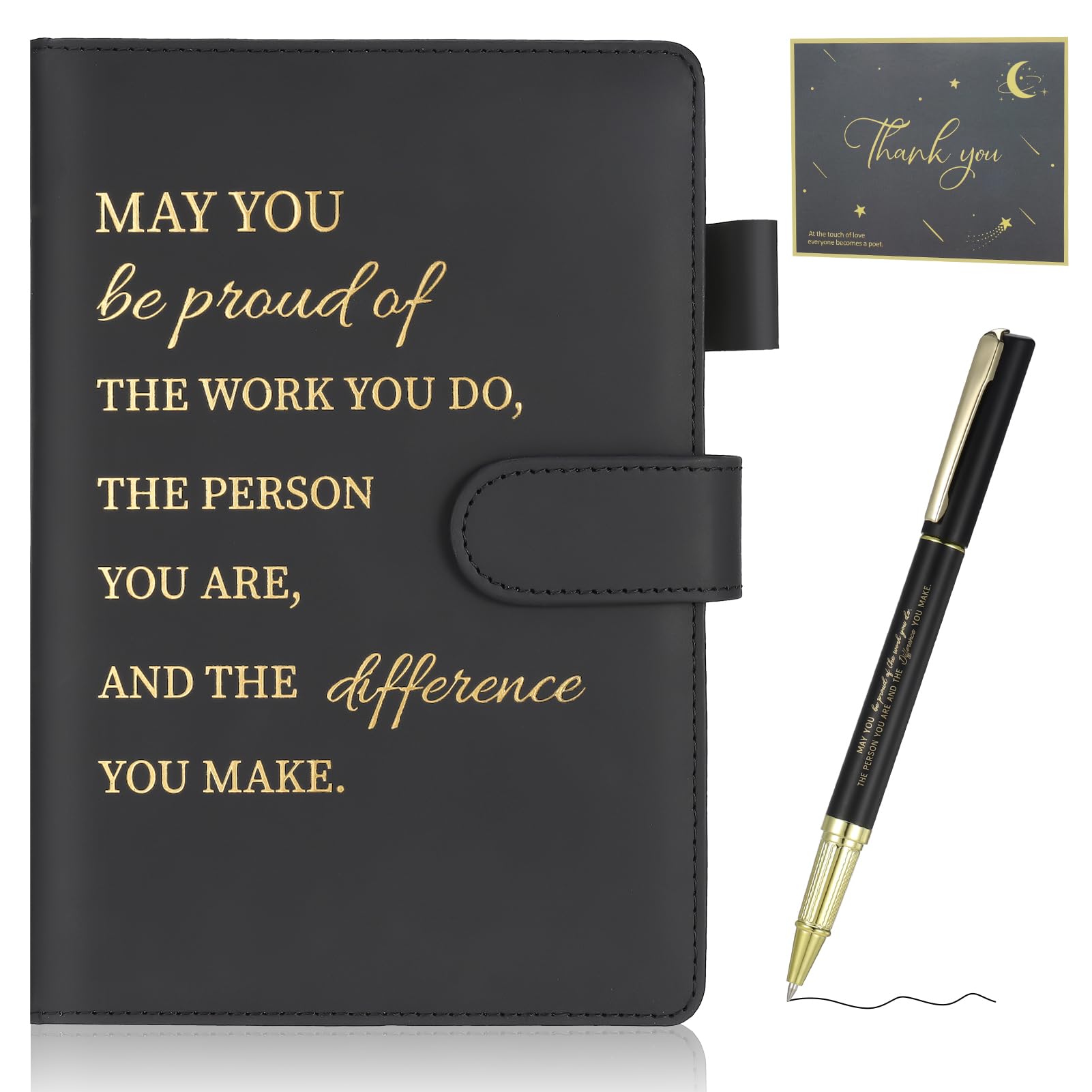 Thank You Gifts Employee Appreciation Gift Inspirational A5 Notebook Pen and Greeting Card Gift Set Friendship Leaving Gifts for Colleagues Women Men Coworker Nurse Teacher Employee (Black)