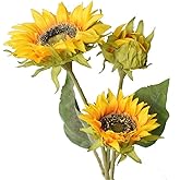 Htmeing Artificial Sunflowers Silk Flowers Fake Branches Decorative Plants Stems for Home Office Shop Decor (2pcs)