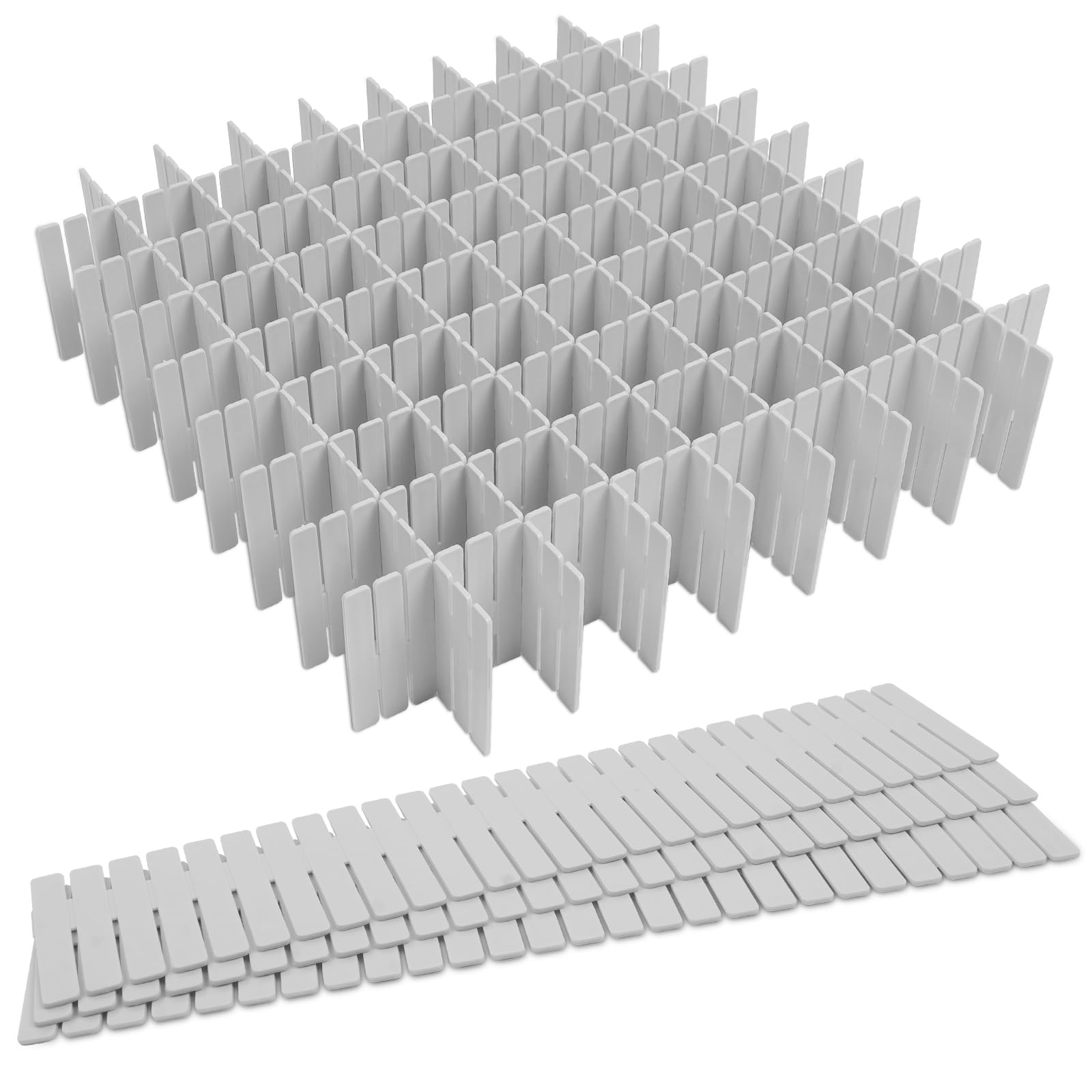 HOTUT Drawer Dividers Adjustable Drawer Storage Organizer, 16 PCS Grid Drawer Dividers, DIY Plastic Closet Separator for Clutter Kitchen Cutlery Dresser Makeup Tools Socks Office Desk Bedroom, Grey