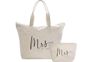 CARAKNOTS Future Mrs Gifts Mrs. Bag 2024 Bride Gifts for Bride Bag Bachelorette Gifts for Bride Tote Bag Set Wedding Bridal Shower Gifts for Bride To Be Travel Beach Bag Cotton Canvas
