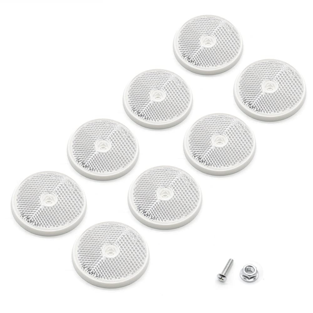 ETUKER 8 Pack Rear Reflector, Round Rear Reflectors Screw on Safety Reflective, Post Reflectors, Reflectors For Gate Posts for Caravan/Truck/Trailer/Boat/Motorcycle Fence Gate Posts(white)