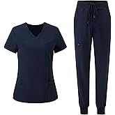 floralhue Scrubs for Women, V-Neck Scrubs Top & Cargo Pants with 10 Pockets
