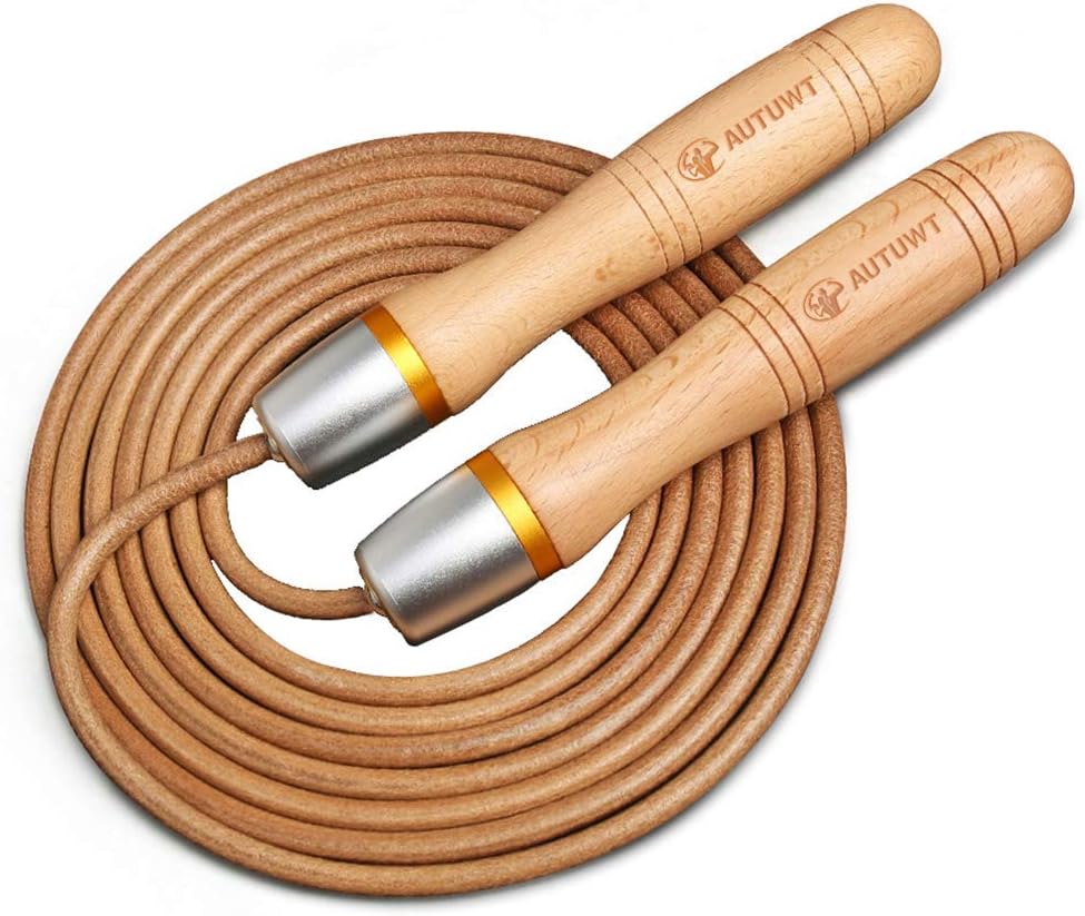 AUTUWT Leather Skipping Rope 3Meter Adjustable, 360° Ball Bearing and