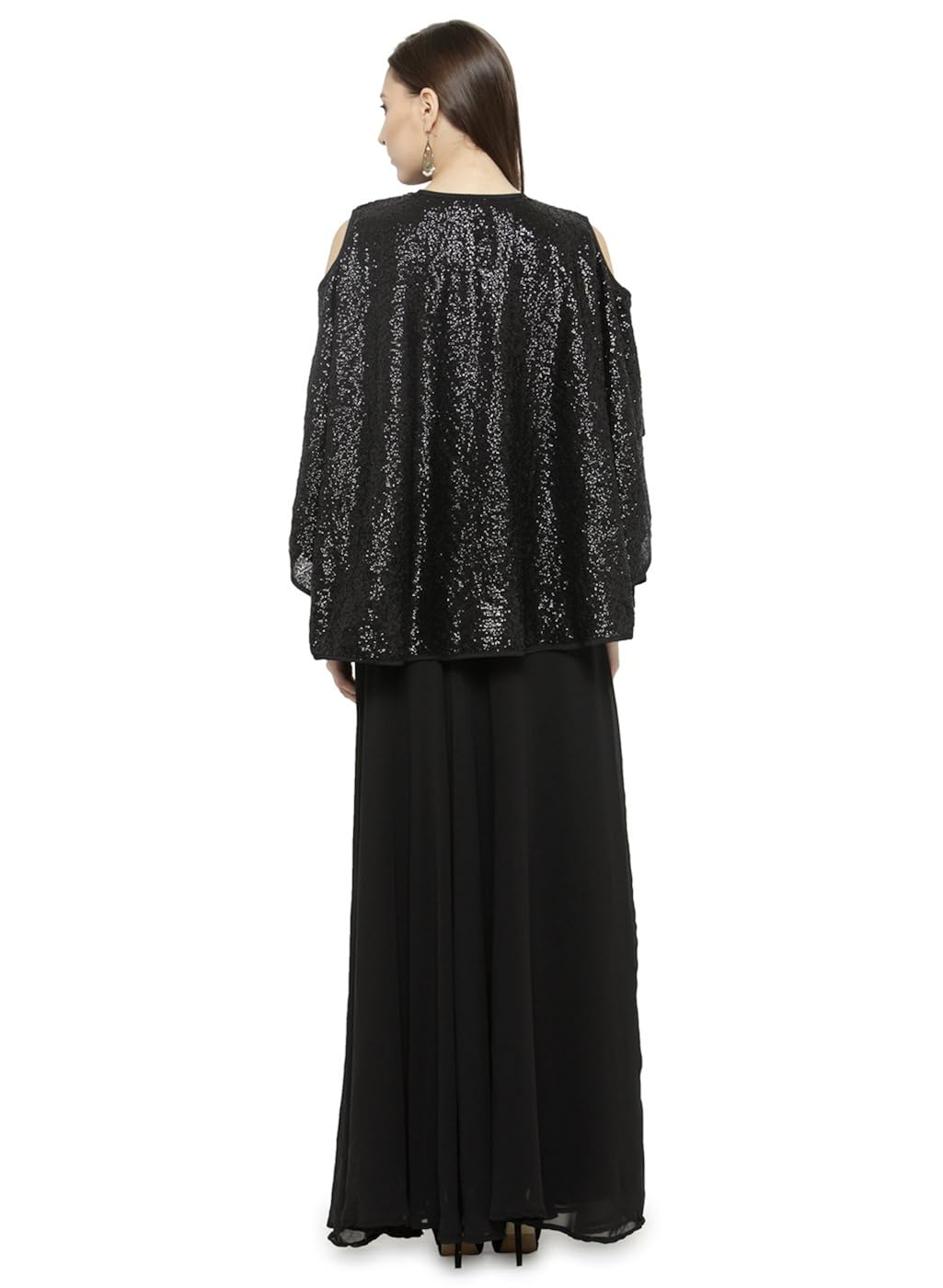 just wow black poly georgette women's dress (jw407)