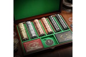 PIRATEGOLD Pirate Themed Metal Poker Chip Set 300pc for Texas Hold’Em, Gold, Silver, Gunmetal, Bronze Coins with 2 X Card Dec