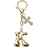 RSPPONAU Bubble Initial Keychain with Cross - Gold Letter Bag Charms for Women, Cute Purse Charms & Handbag Accessories