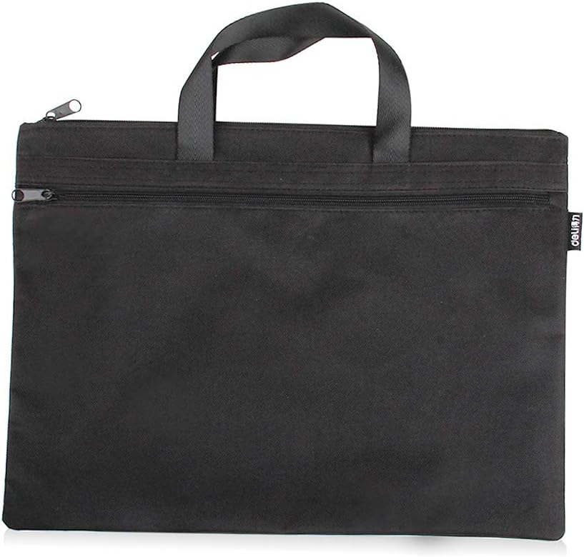 EQLEF Office Document Bag, Men Briefcase File Case Portable A4 File Zipper Bag Black 1 Piece (Black), Large
