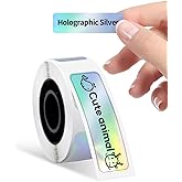 D30 Labels - D30 Thermal Self-Adhesive Label, 3/8"× 1 1/2" (12mm×40mm), 100 Labels/Roll, Compatible with Phomemo D30 Label Maker, Holographic Silver