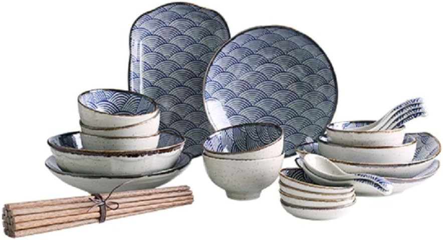 Wave pattern 23 pieces rice bowl soup bowl plate dish set, cutlery set,1,Cm