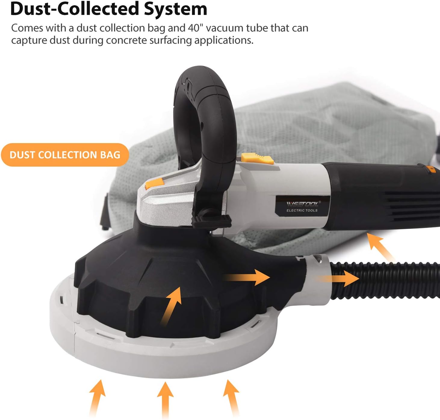WISETOOL 1100W Concrete Surface Power Grinder Kit,7inch Variable Speed