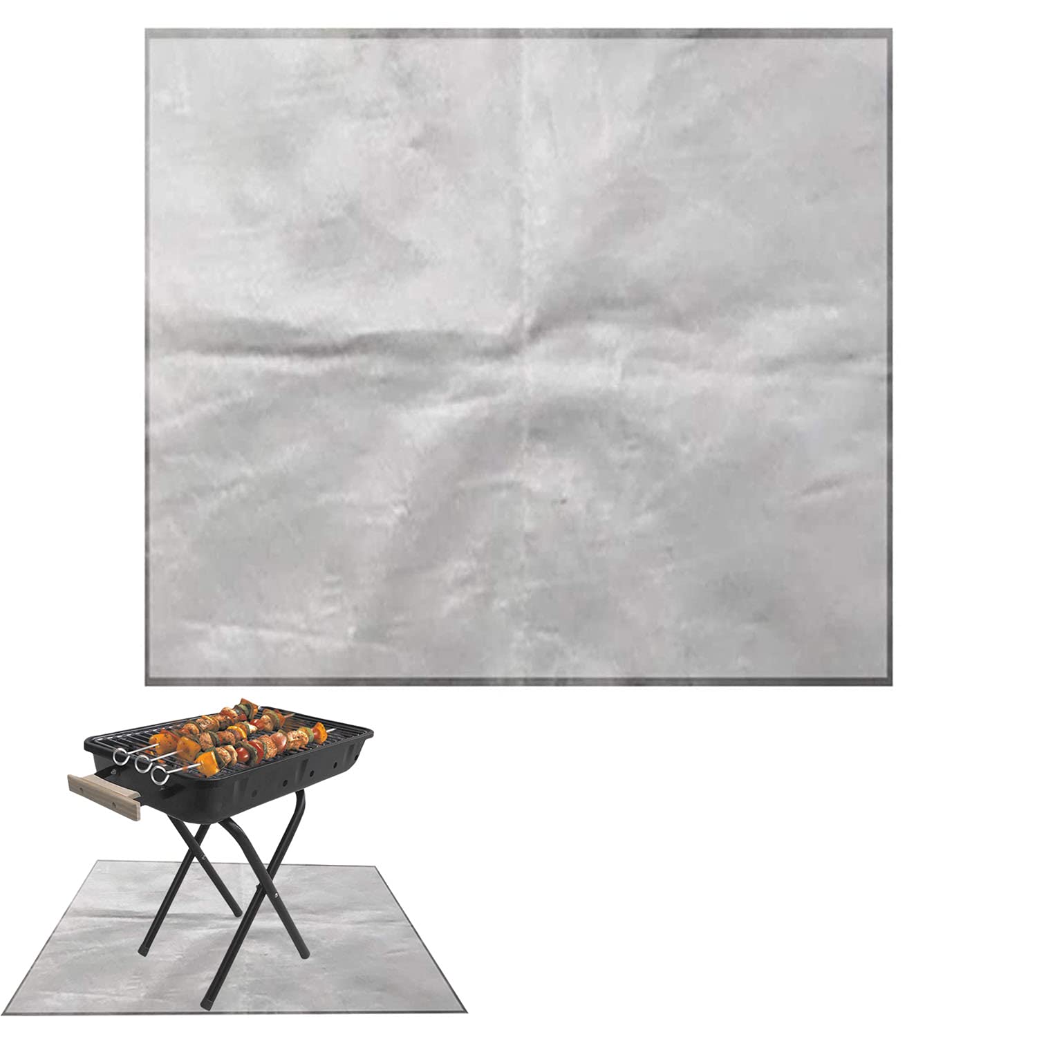 TSHAOUN Fire Pit Mat, Reusable High Temperature Resistant Grill Mat Fire Blanket Gas BBQ Heat Insulation Pad for Barbecue Picnic, Protect Deck, Backyard, Grass 100 x 100cm (Gray)