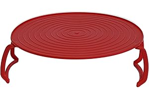 DEPENDABLE INDUSTRIES INC. ESSENTIALS Microwave Multipurpose 4 in 1 Tray Stand Rack Splatter Guard Carry Tray Stacking Shelf (1, Red)