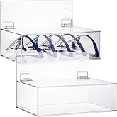 Geetery 2 Pack Safety Glasses Holder with Lid Wall Mount/Stand 9 x 6 x 3 Inches Clear Acrylic Dispenser Storage Case Wall Organizer Box for Eyewear Goggle Glove Facemask Lab Supply