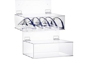 Geetery 2 Pack Safety Glasses Holder with Lid Wall Mount/Stand 9 x 6 x 3 Inches Clear Acrylic Dispenser Storage Case Wall Organizer Box for Eyewear Goggle Glove Facemask Lab Supply