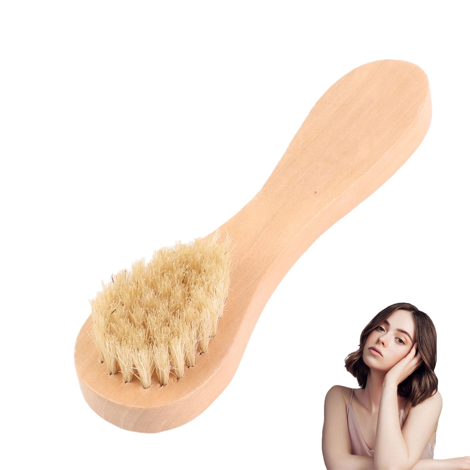Wooden Handle Facial Brush, Face Brush, Facial Cleansing Brush, Natural Bristle Dry Facial Cleansing Skin Exfoliator, Gentle Scrub & Exfoliating, for Sensitive Skin, Exfoliation and Cleansing