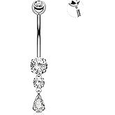 OUFER Dangle Belly Button Rings, Titanium Belly Rings, Clear CZ Dangle Belly Piercing Jewelry, Navel Piercing Jewelry, Internally Threaded Belly Rings For Women Men-10MM