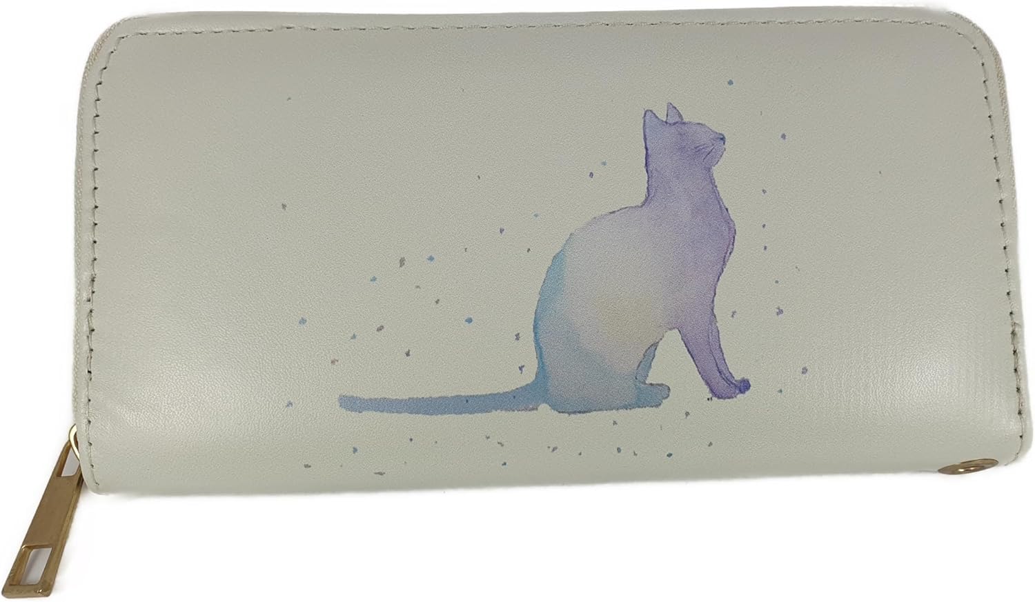 Black Ginger Large PU Leather Cream Cat Kitten Purse with Card Slots