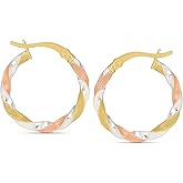 LeCalla Real 925 Sterling Silver Hoop Earrings | 14K Gold-Plated Three-Tone Twisted Earring Jewelry | Light-Weight Italian Design Click-Top Hoop Earrings for Women