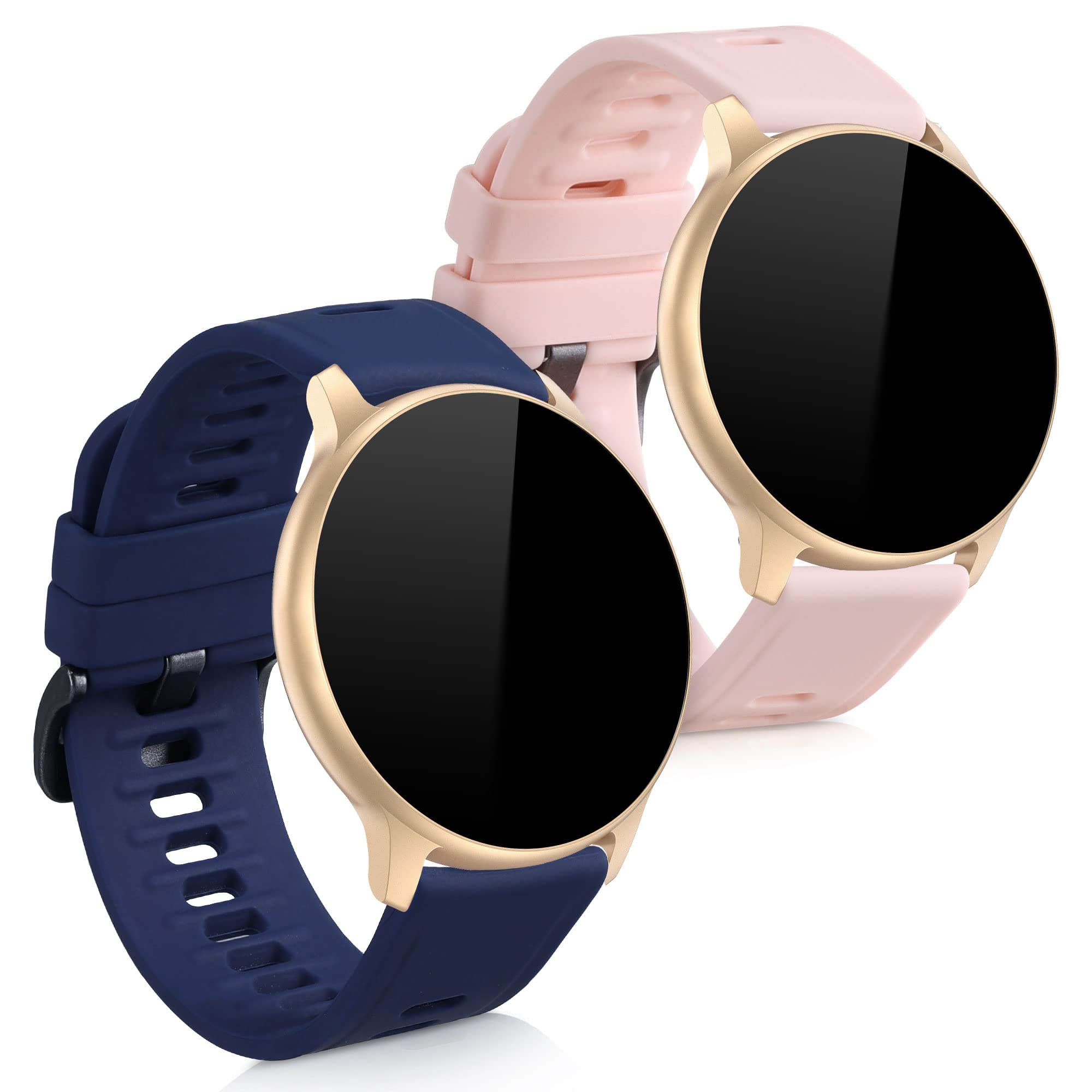 kwmobile 2x Straps for AGPTEK LW11 Watch Strap - Silicone Replacement Watch Strap Set - Replacement Bands Pink Matte/Dark Blue — image 1