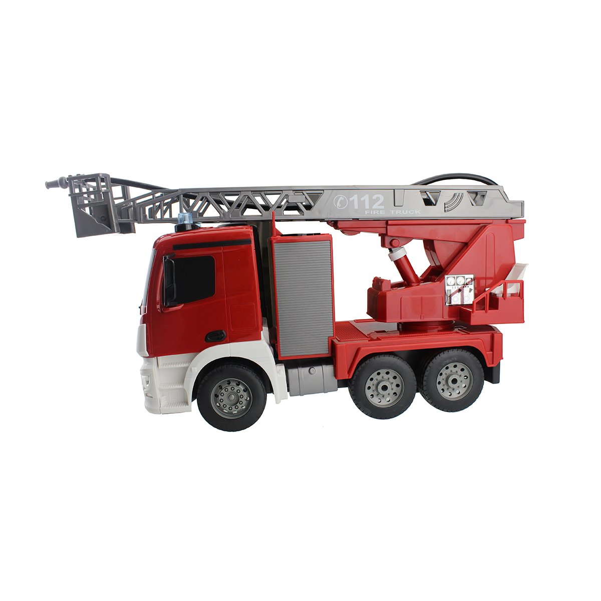 Hugine RC Fire Truck Authorized by Mercedes-Benz Antos 2.4G 9 Channel Kids Remote Control Aerial Ladder Fire Engine Truck with Lights and Sounds Toys