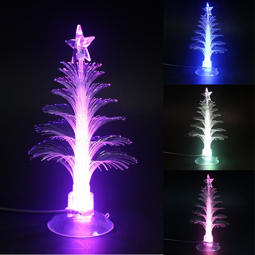 USB Powered Multi Colour Changing Decorative fibre Christmas Tree LED Night Light for Home Car Office Valentine's Day, Birthday, Merry Christmas Holiday Festival Decoration,with Sucker, Stick anywhere