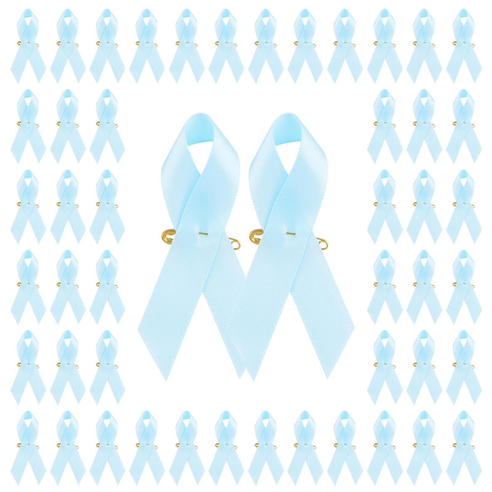 CRAFFANCY 100Pcs Baby Blue Ribbon Awareness Satin Pins Ribbon Themed Pin Light Blue Brooch with Safety Pin