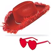YBHOMINE Cowboy Hat with Heart Sunglasses - Cowgirl Hat with Feather Boa Brim for Women&Men,Bachelorette Party Halloween