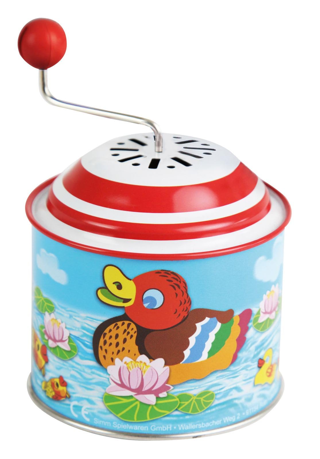 Lena tin toys 52761 - Musical tin little ducks, Musical tin with turning handle approx. 10.5 x 7.5 cm, with melody Alle meine Entchen, Musical tin, for children over 18 months. Little ducks
