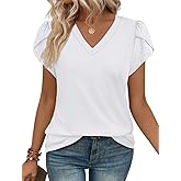 WIHOLL Womens Tops Dressy Casual Petal Sleeve Summer Spring Short Sleeve V Neck Shirts Work Business Vacation Clothes 2026