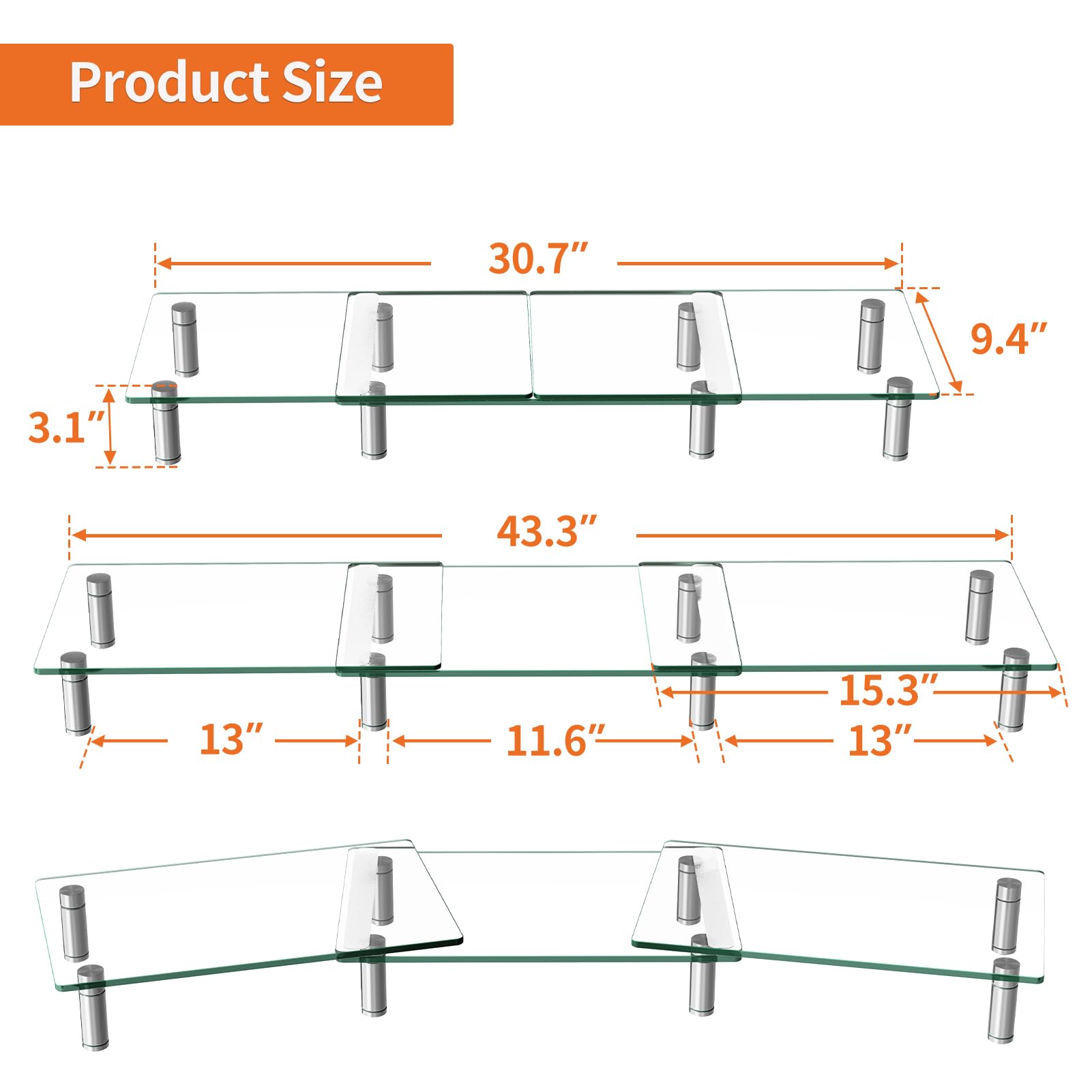 Glass Computer Monitor Roser Mua ErgoFocus Dual Monitor Stand Riser, Tempered Glass Computer Monitor ...