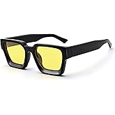 COASION Night Vision Driving Glasses for Women Men - Anti Glare HD Polarized Yellow Tinted Sunglasses Thick Square Frame