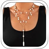 Gangel Y Pendant Necklace Layered Pearl Necklace Multilayer Pearl Bead Choker Necklace Long Faux Pearls Necklaces Vintage Jewelry Water Drop Pearl Necklace for Women