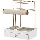 TANG SONG Multi-Functional Drawer Storage Rack Necklace Display Stand Necklace Bracelets Earring Chains Organizer Holder for Home (White)