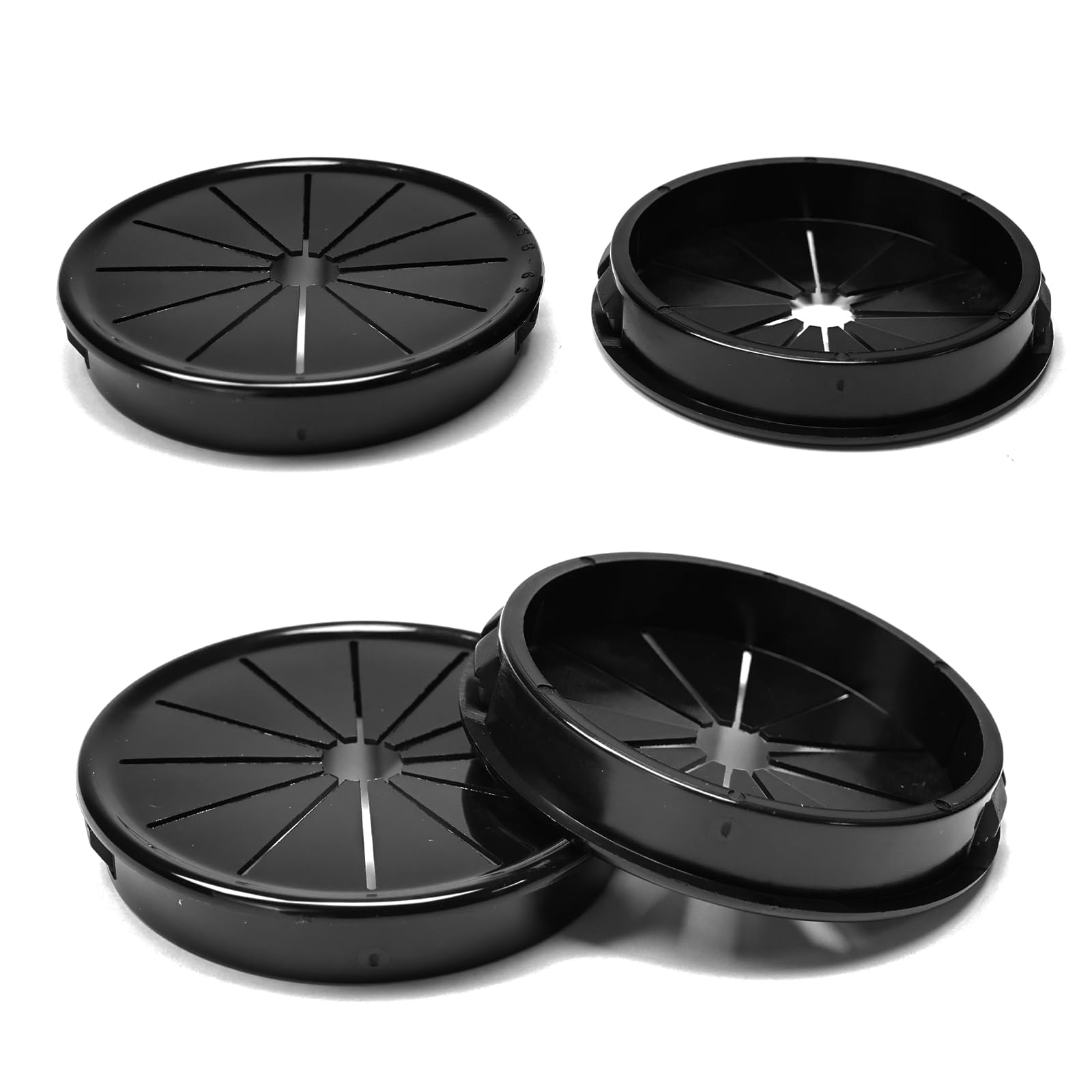 Photo 1 of BOPOREAE 4 Pcs Cable Grommet, Snap Bushing 2-1/2" (63 mm) Mounting Diameter, Flexible Petal-Shaped Buckle Round Nylon Desk Grommet for Wires Through Countertop Cord Organizer and Protection, Black