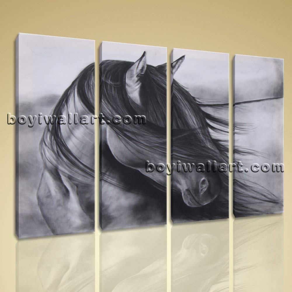 Contemporary Abstract Wall Art Black And White Horse