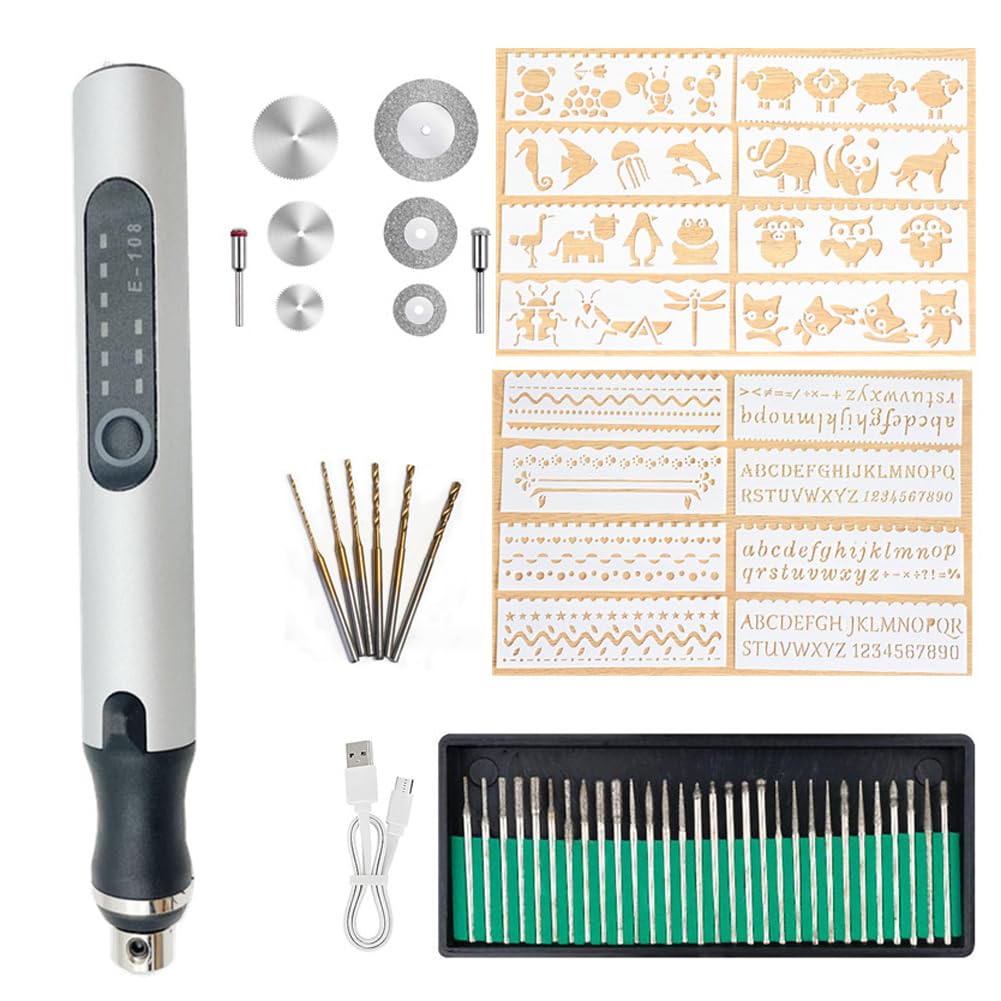 Electric Mini Engraving Pen Cordless Rechargeable USB Engraving Tool Set Portable DIY Rotary Laser Engraving Machine for Polishing, Grinding, Cutting, Engraving, Nail Art, Jewellery, Glass