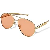 NULOOQ Oversized Gold Aviator Sunglasses for Women Men, Retro Metal Frame 70s Aviators Sun Glasses